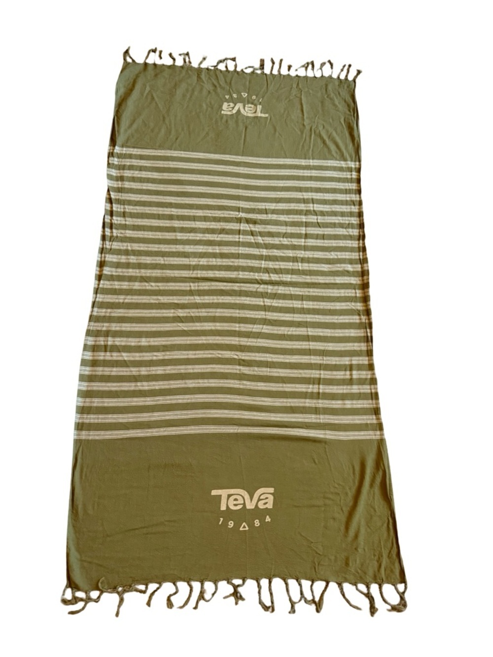 Teva Olive Striped Turkish Beach Towel Blanket Vacatoin Travel Collectible